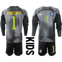 Brazil Alisson Becker #1 Goalkeeper Replica Home Minikit World Cup 2022 Long Sleeve (+ pants)